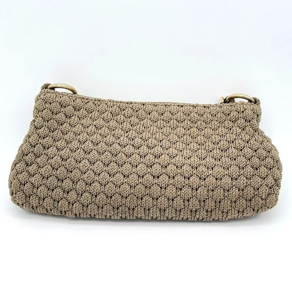 Lina Taupe Crochet Knit Shoulder Bag Boho Woven Chain Strap Purse